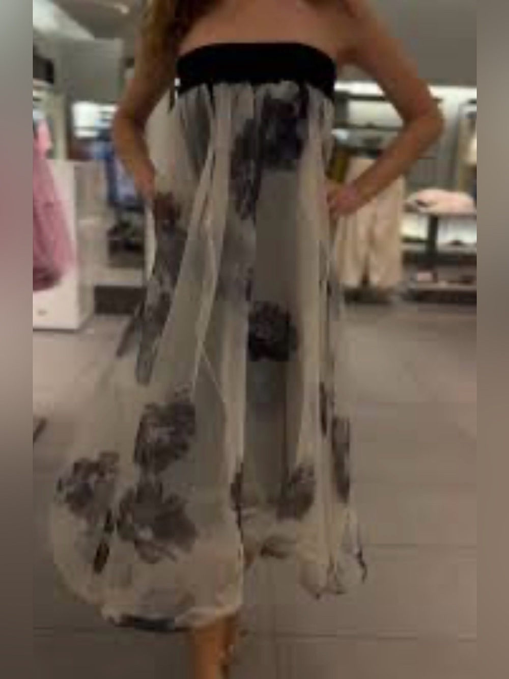 NWT Zara Organza Cream & Black Floral Strapless dress sz S - Picture 4 of 8